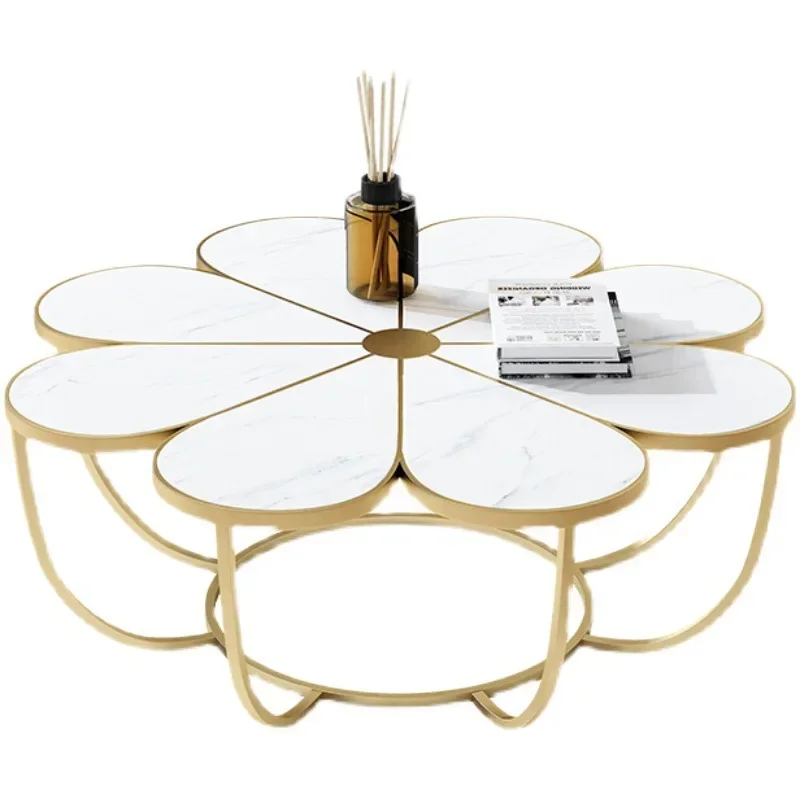 

Wrought iron living room marble petal coffee table home creative art light luxury storage coffee table