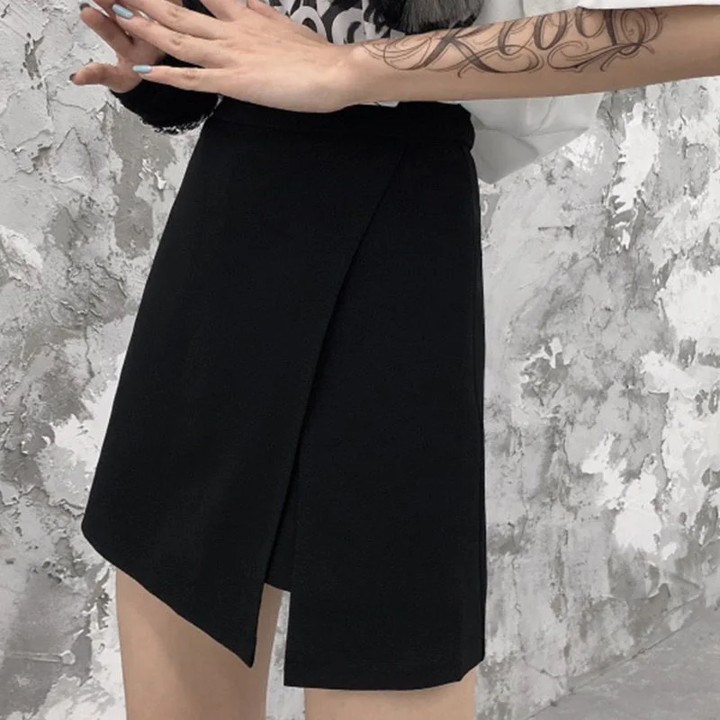 

Черные мини-юбки женские асимметричные уличные с высокой талией трапециевидной формы с подкладкой безопасные студенты в стиле хип-хоп корейский модный шикарный дизайн