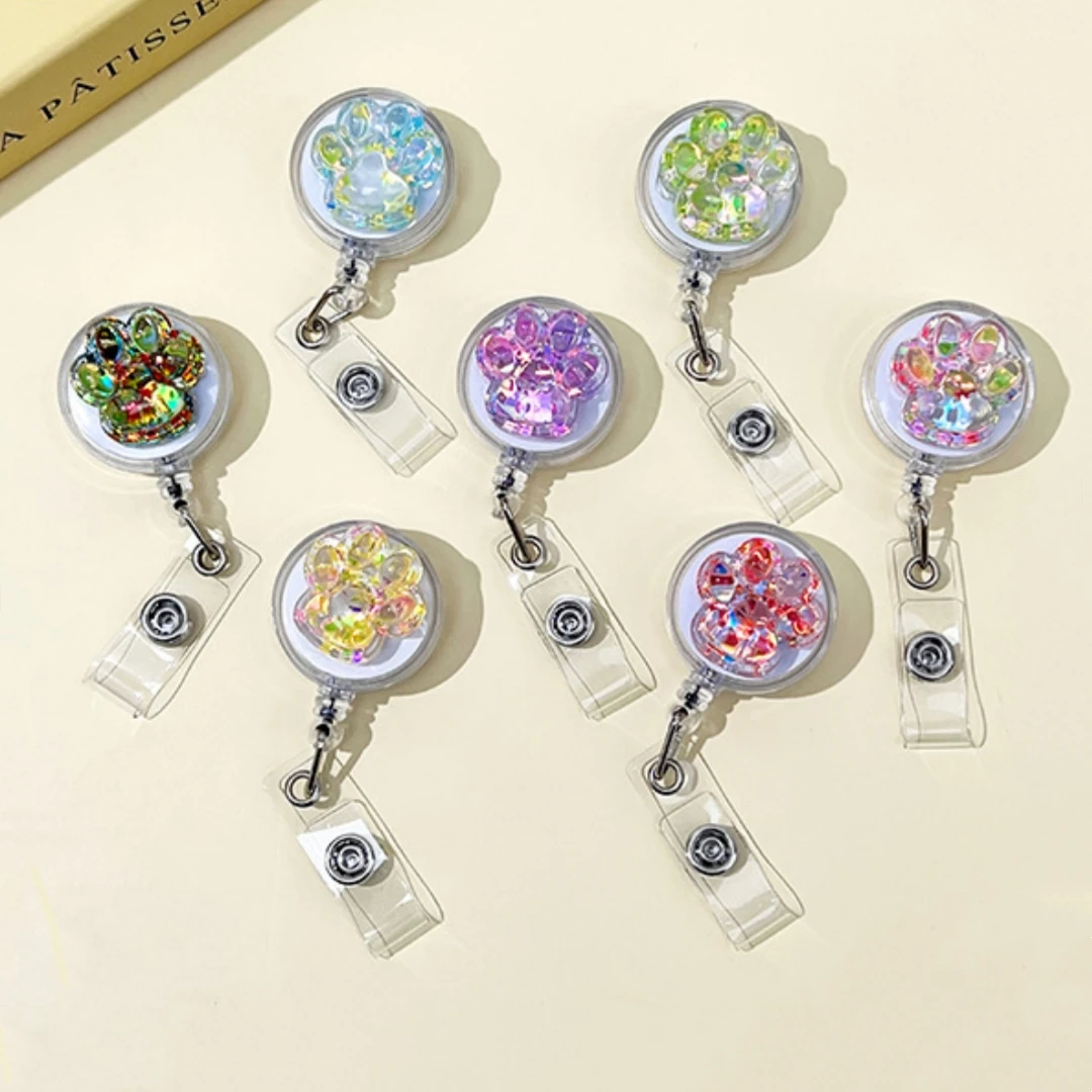 لطيف شفاف ثلاثية الأبعاد القط باو شارة بكرة للنساء قابل للسحب عامل حامل بطاقات التعريف الشخصية ممرضة اسم العلامة شارة حامل مكافحة فقدان كليب