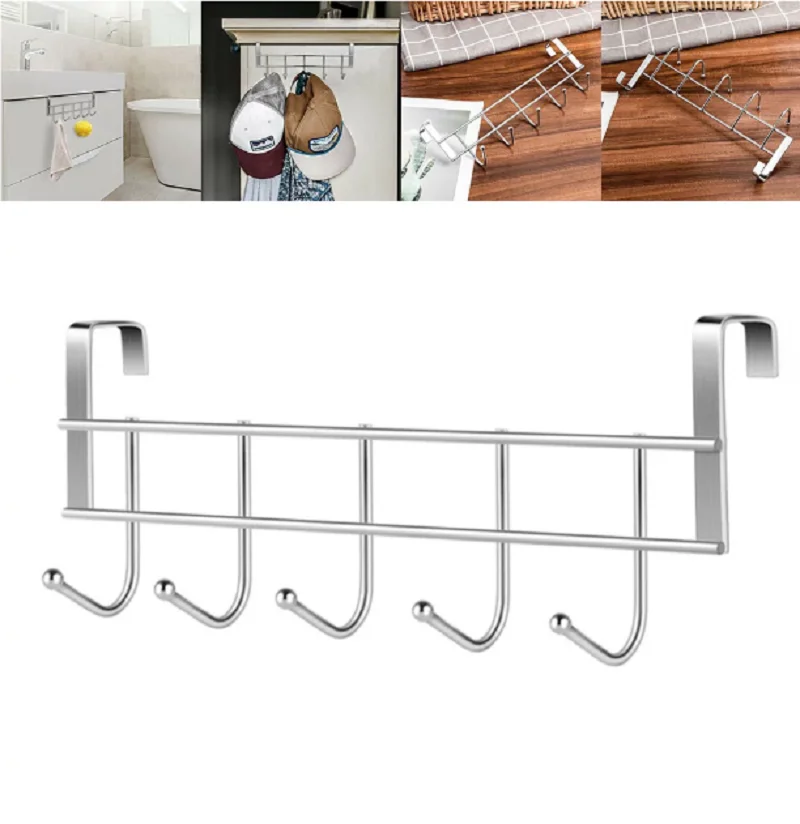 

Door Hooks Hook Over The Door 5 Hooks Home Bathroom Organizer Rack Clothes Coat Hat Towel Hanger Bathroom Kitchen Accessorie