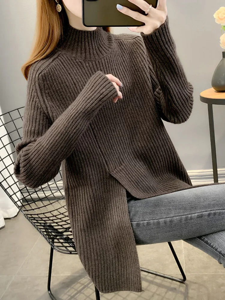 Sweaters Women Casual Half Turtleneck Pullovers Fashion Solid Color Knitted Sweater Chic Basic Korean Top Spring Autumn New 2023