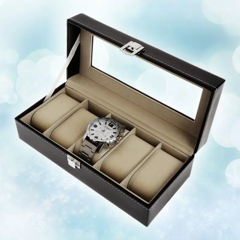 Watch Box Storage for Case Gift Package Jewelry Display Boxes 5 Grids Luxury Fau