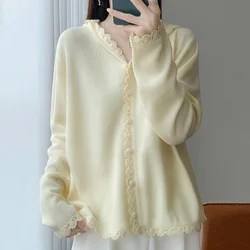 Cardigan en cachemire à manches longues pour dames, pull en laine, manteau décontracté, costume ample pour dames, automne et hiver, 100%