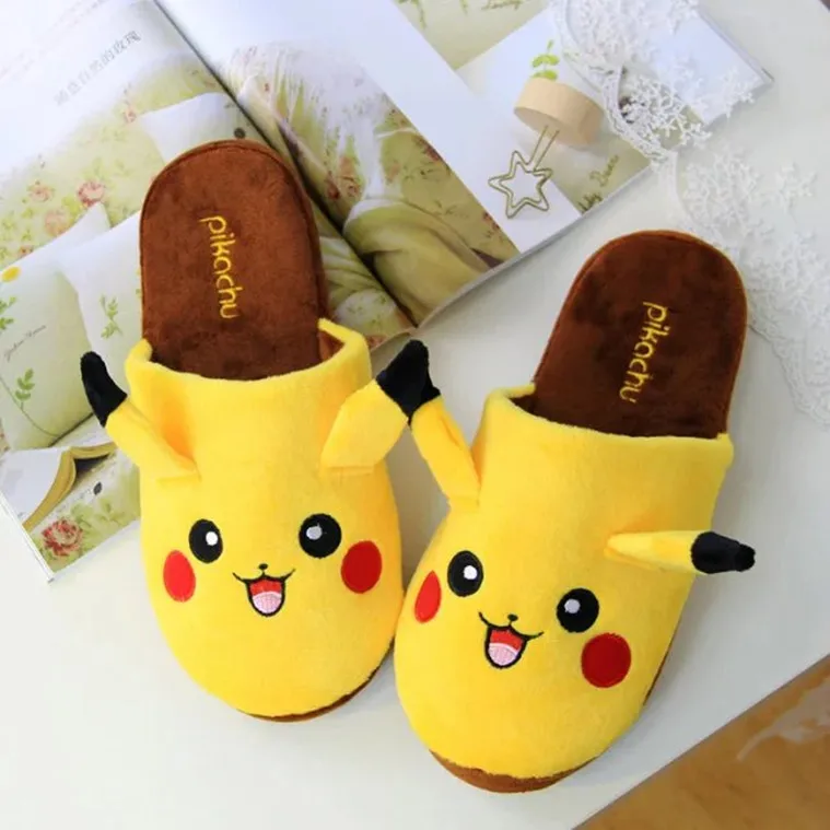 Cartoon Pokemon Pikachu Slippers Winter Home Cotton Shoes Cute Indoor Warm Slipper For Couples Women Man Girls Boys Za