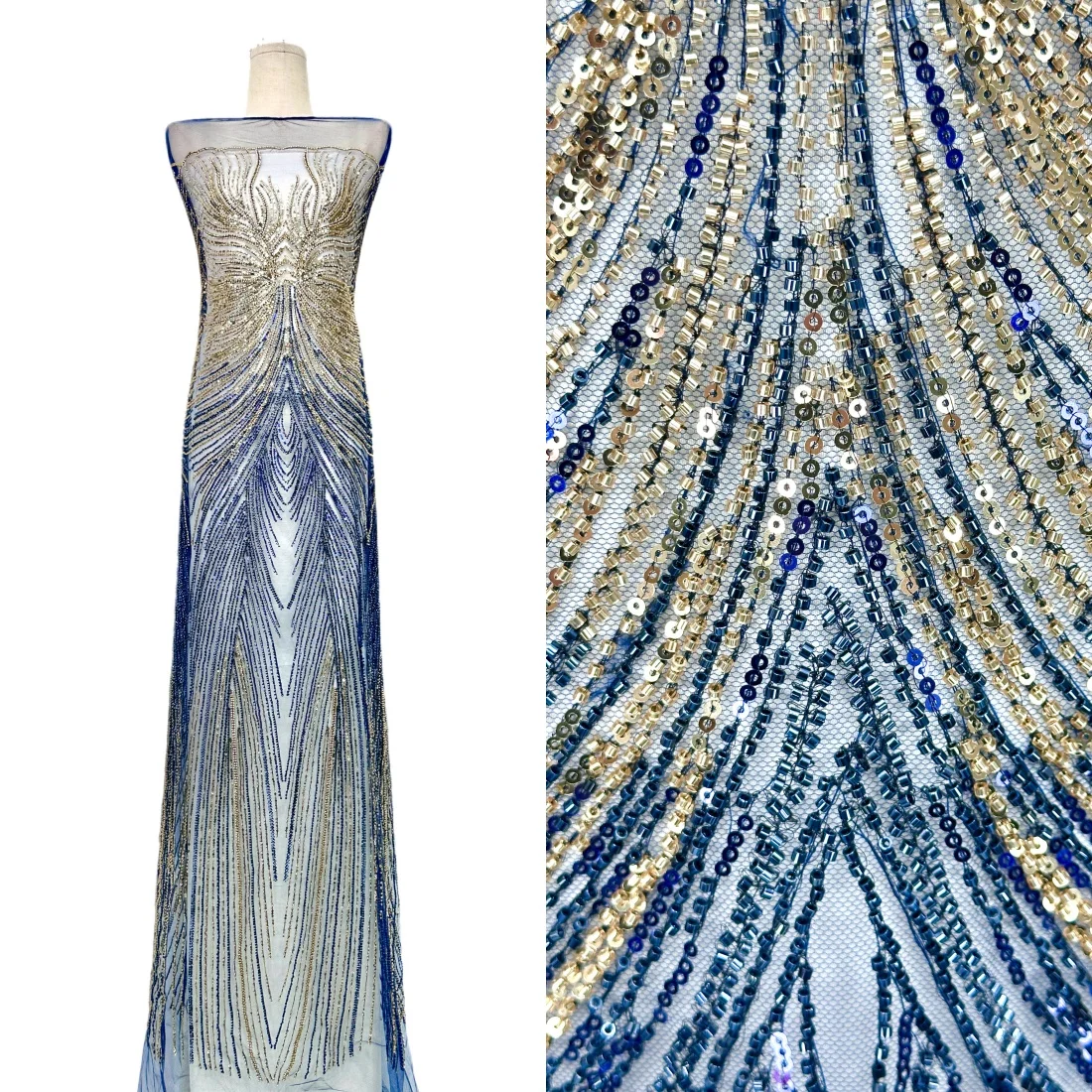 

Модная новинка 2026: Африканская вышитая тюлевая сетчатая ткань с бисером и роскошными пайетками, кружево для вечерних платьев, 5 ярдов