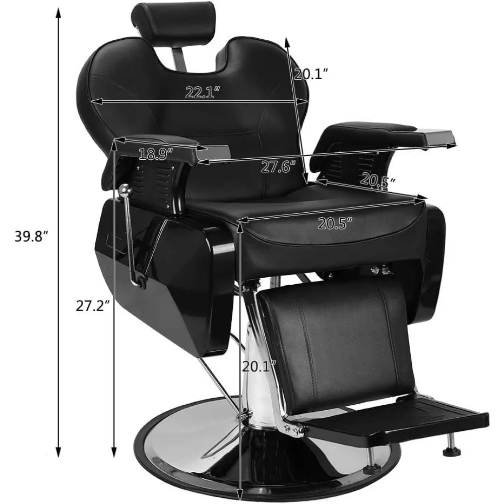 All Purpose Barber Chair Heavy Duty 440lbs Reclining Swivel Hydraulic for Barbershop Hair Salon, Black