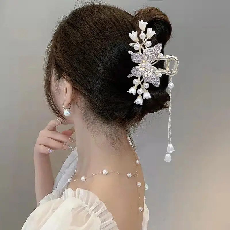 Gu Feng Ling Lan Hua Butterfly Tassel Grab Clip New Product Pan Hair Showcase Elegance High End Luxury Decoration