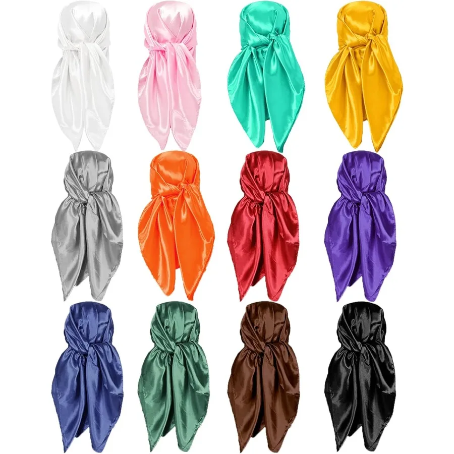 

4 12 Pack 35Inch Satin Head Scarf Large Square Scarf with SilkLike Texture Ideal for Fashionable Hair Wrapping and Stylish Dail