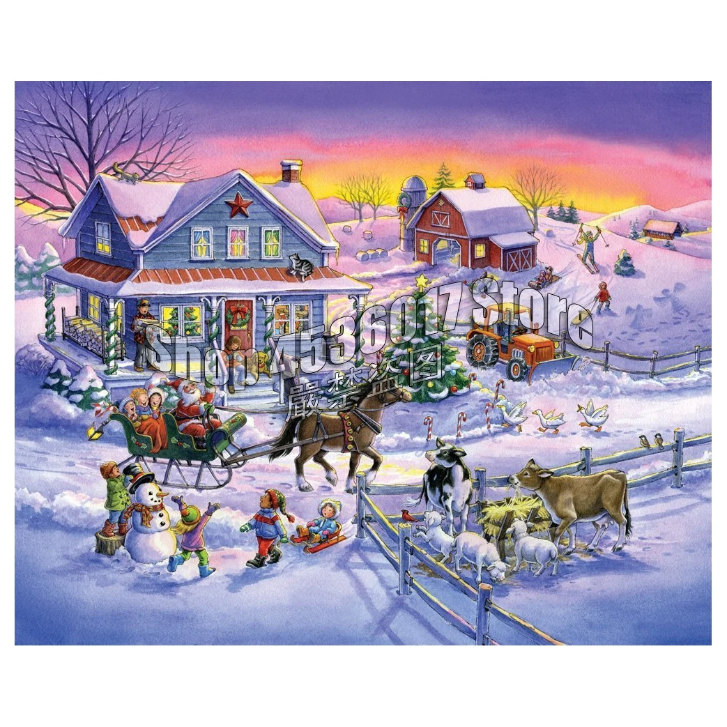 

5D Diy Diamond Painting Santa Snow House Carriage mosaic embroidery Cross Stitch Christmas decoración hogar pintura de diamante