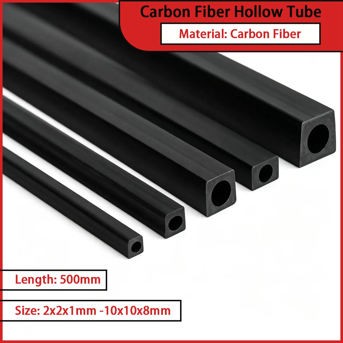 Size 2x2x1mm-10x10x8mm carbon fiber hollow tube suitable for precision brackets, drone accessories, etc