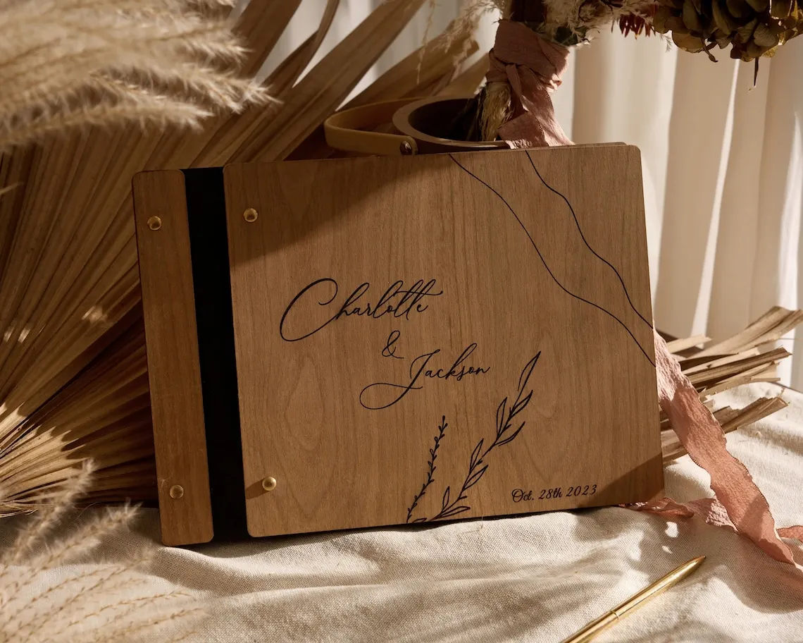 Personalise Wooden Wedding Guest Book Custom Laser Engraved Wedding Decor Perfect for Photos and Heartfelt Messages Album