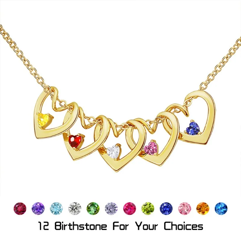 

Personalized Mother Necklace Jewelry Heart Charms Birthstone Necklaces Custom Family Kids Names Engraved Jewelry Gift For Mom