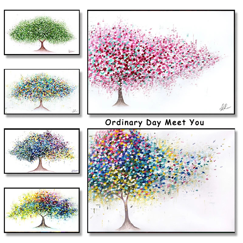 Green Blue Pink Colourful Tree of Life Poster Multicoloured Tree Canvas Printing Wall Art Picture for Living Room Home Decor