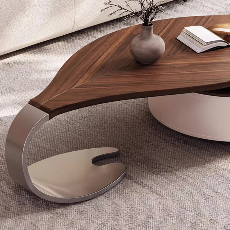 Moderno formato de folha folheado de nogueira mesa de centro luz luxo sala estar casa novo designer criativo forma especial mesa de centro