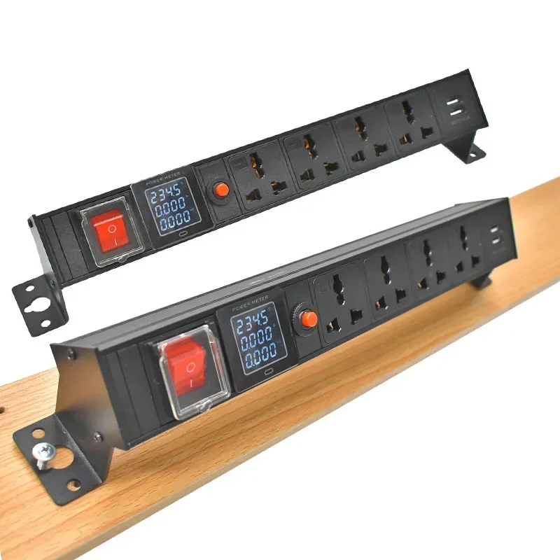 Portable desktop PDU Power Strip overload protection USB power board Aluminum Box 1-8AC 10A universal socket output