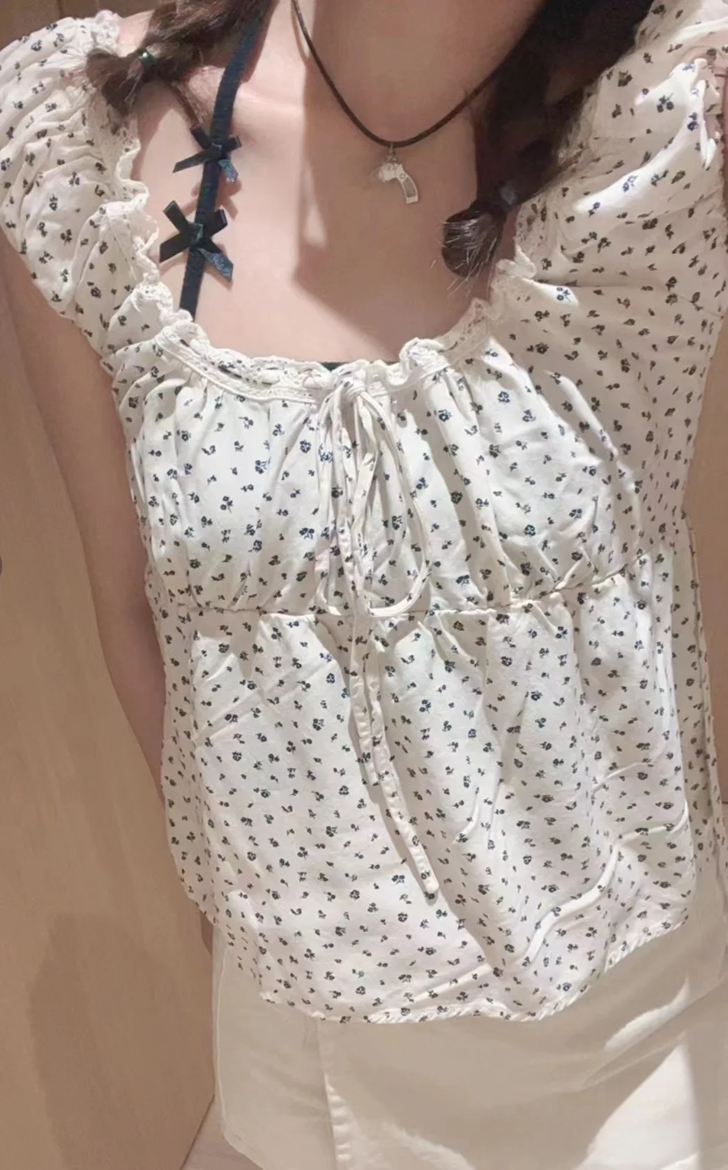 

Floral Tie Waist Bubble Sve ort Sve irt Women's Casey Top Cotton Regular Length Busin Casual Faion