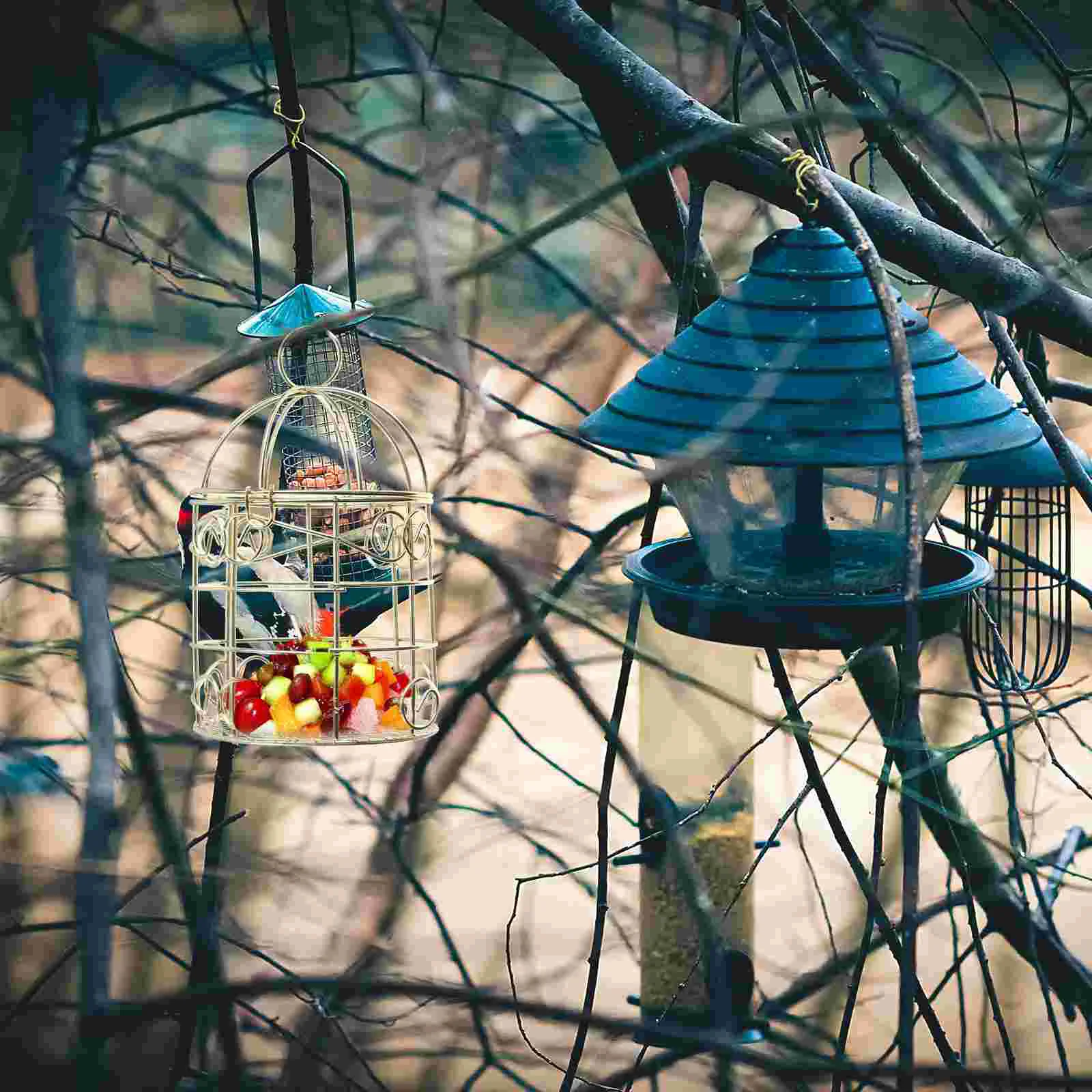 2 PCS Bird Feeders For Outdoors Retro Cage Iron Feeders for Outdoors Pet Indoor Wrought Hanging