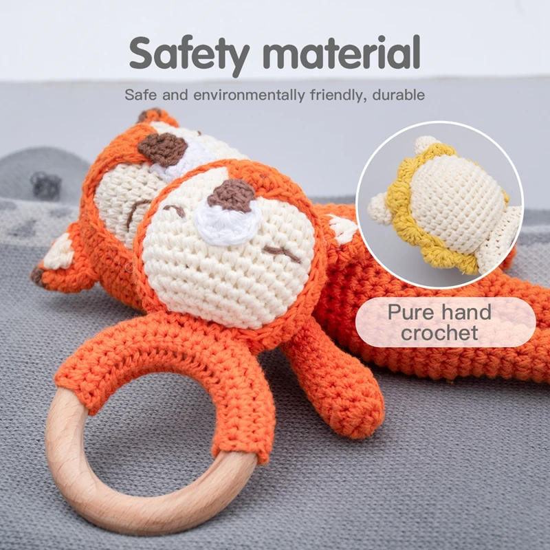 2pc/set Baby Rattles Crochet Stuffed Bunny Doll Rattle Toy Wood Ring Baby Teether Rodent Baby Gym Mobile Newborn Educational Toy