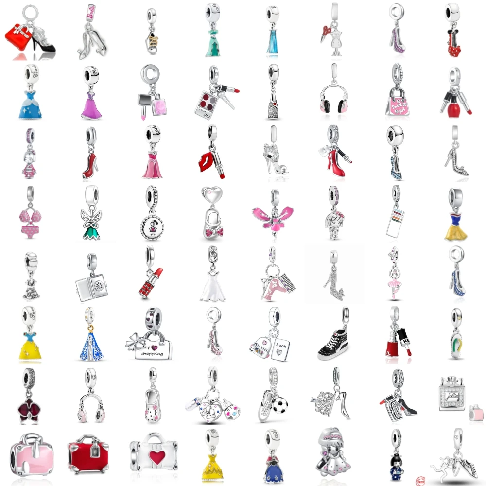 

New 925 Sterling Silvering Plated Lipstick Dress Shoe Bags Earphone Fine Beads Fit Original Pendant Charms Bracelet DIY Jewelry