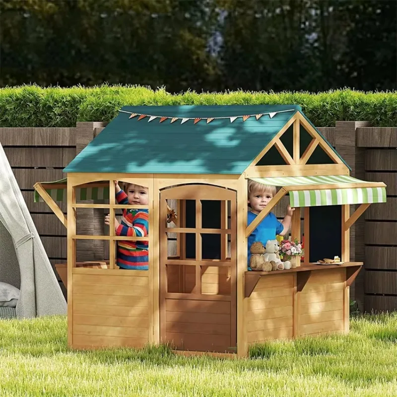 Outdoor Waterproof Wooden Kids Playhouse-Multi-functional Garden Play Area Eco-Friendly & Easily Assembled