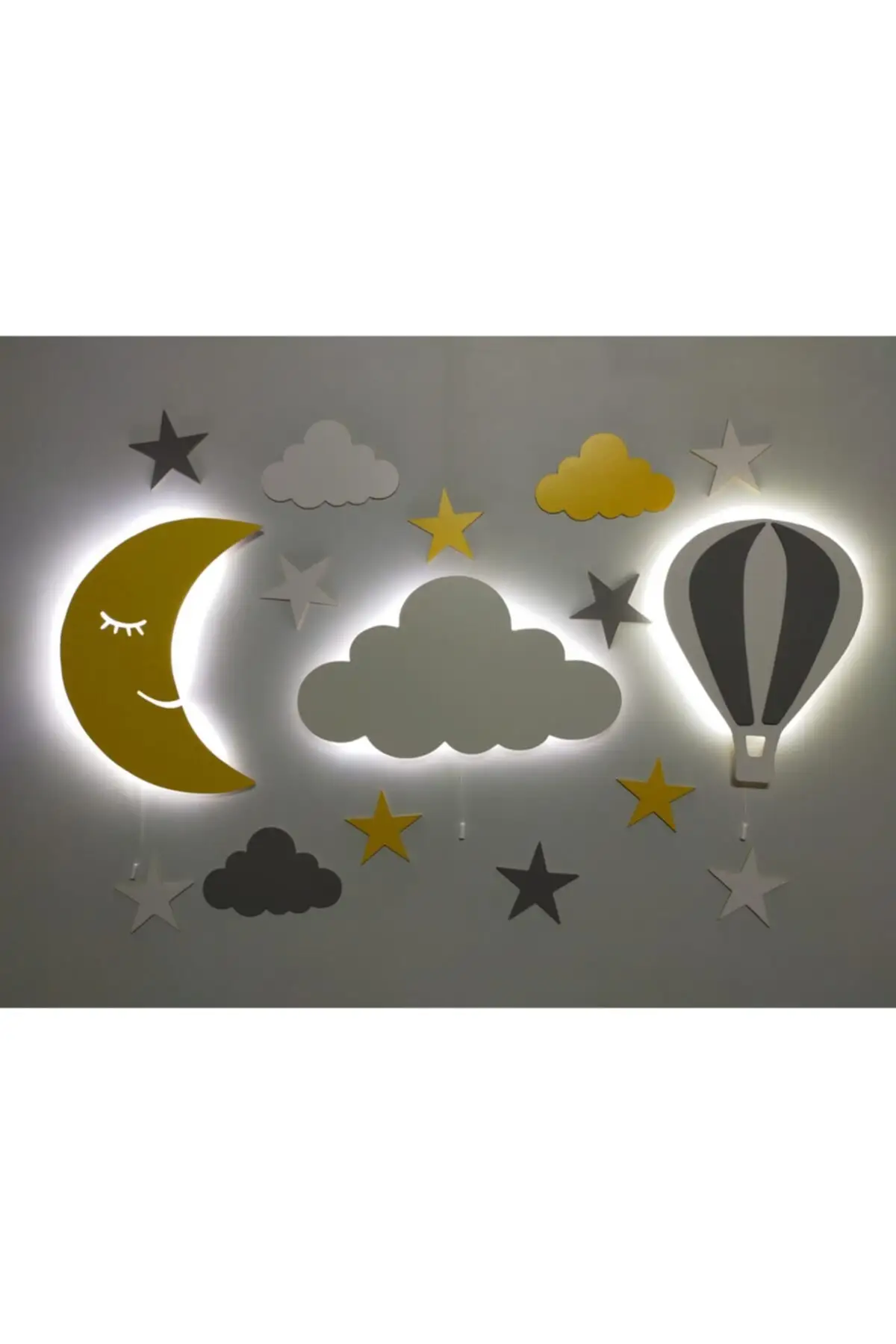 

Decorative Wooden Moon Cloud Balloon Night Light for Kids Babies Pleasant Easy Operation Name Can Be Written