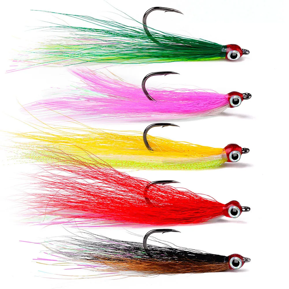 Fishing Bucktail Teaser Hooks 5pcs Saltwater Fish Jig Teaser Lures With Carbon Steel Hooks For Salmon Trout Sea Bass Steelhead