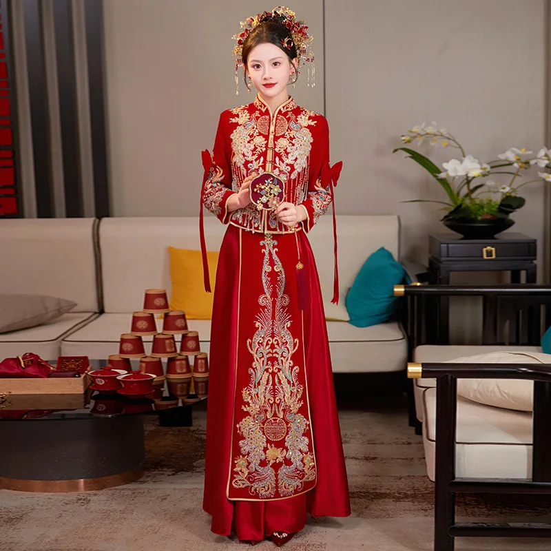 

Xiuhe Suit New Bride Red Wedding Dress Chinese High End Outfitting Suit Slim Toast Suit Wedding Suit Dragon Phoenix Coat Summer