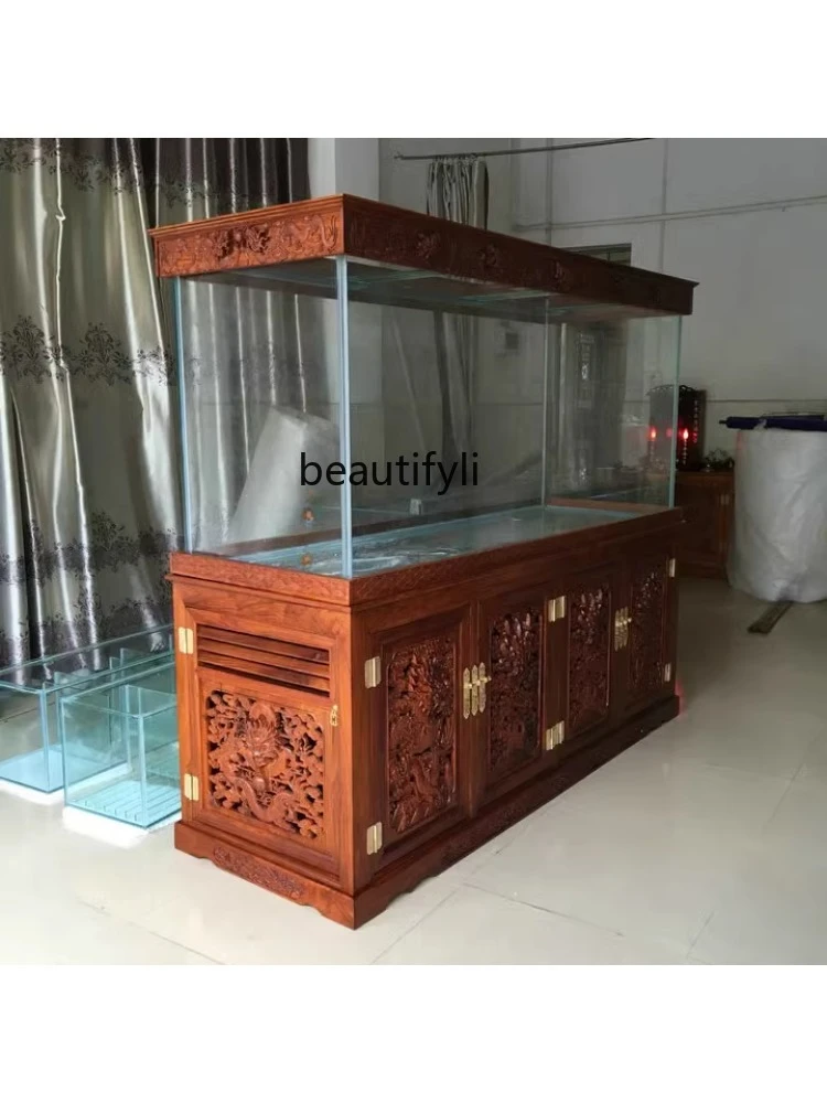 Rosewood Fish Tank Aquarium Large Living Room Dragon Fish Tank Chinese Solid Wood Fish Tank Cabinet Rosewood Base Cabinet