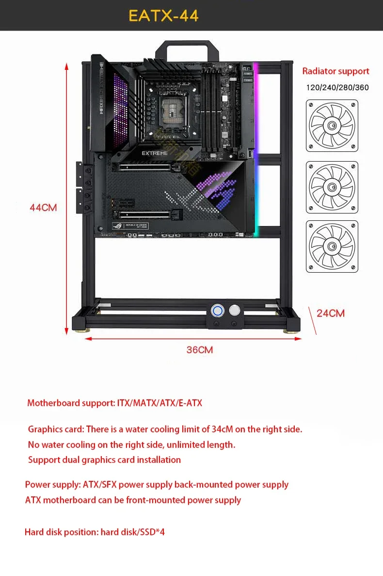 Imagem -06 - Caixa Aberta Vertical Chassis Gabinete Gamers Alumínio Faça Você Mesmo Personalização Criativa Itx Matx Atx Eatx pc Rack