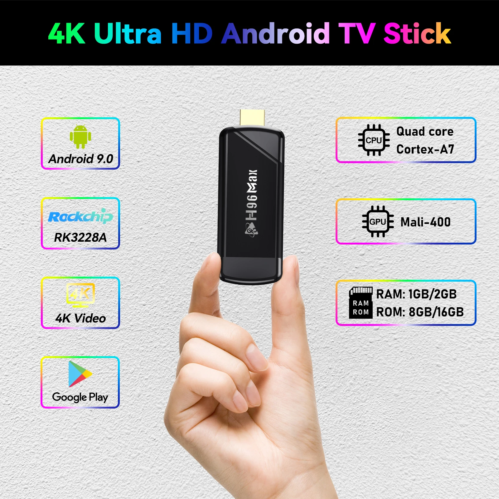 H96Max M11 Android 9.0 TV Stick 1GB 8GB 4k ultra HD ARM Mali-400 GPU set top box cheap video movie TV box