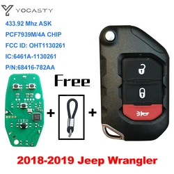 YOCASTY OHT1130261 68416-782AA 3Btn Keyless Flip Smart Key 433MHz With OEM PCF7939M Chip For 2018 2019 Jeep Wrangler 68416-782AA