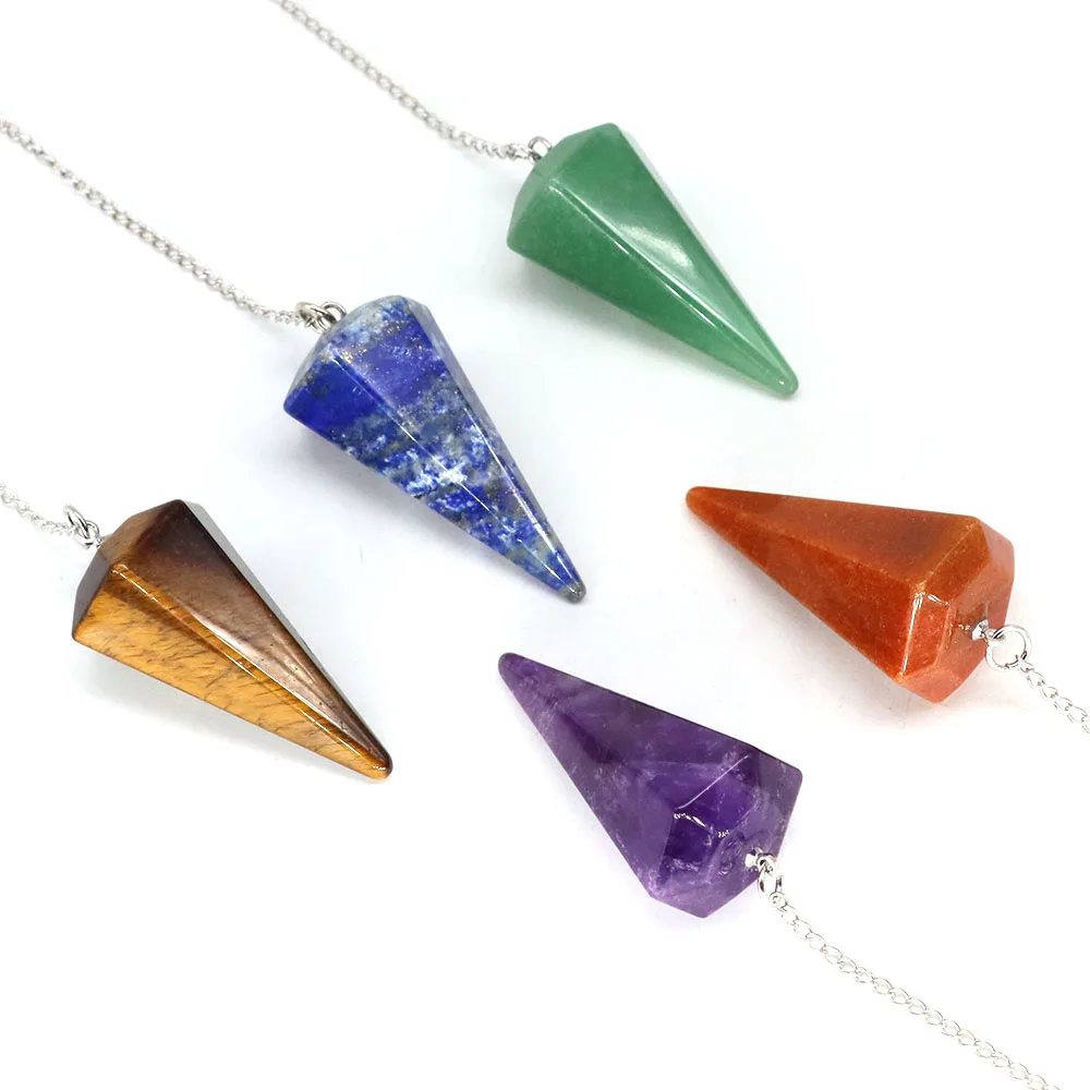 7 Chakra Pendulum Natural Stones Healing Crystal For Wicca Divination Witchcraft Dowsing Reiki Quartz Jewelry Pendants Wholesale