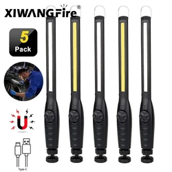 1- 5Pack COB+LED Flashlight Magnetic Work Light USB Rechargeable Torch Portable Lantern Inspection Light Camping Car Repair Lamp