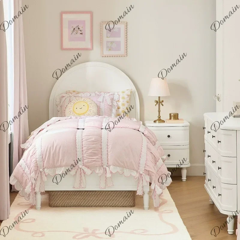 ZL Pure white arched arc solid wood bed French gentle girl bedroom simple single bed