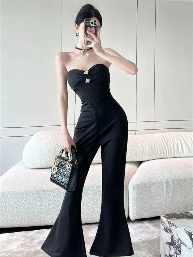 Women Elegant Chic Sleeveless Backless Jumpsuit Woman Solid Color Slim Wide Leg Jumpsuit