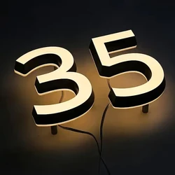 Modern Residential LED House Number Outdoor Waterproof Double-sided LED Illuminated House Sign Door Plates Lighted House Numbers