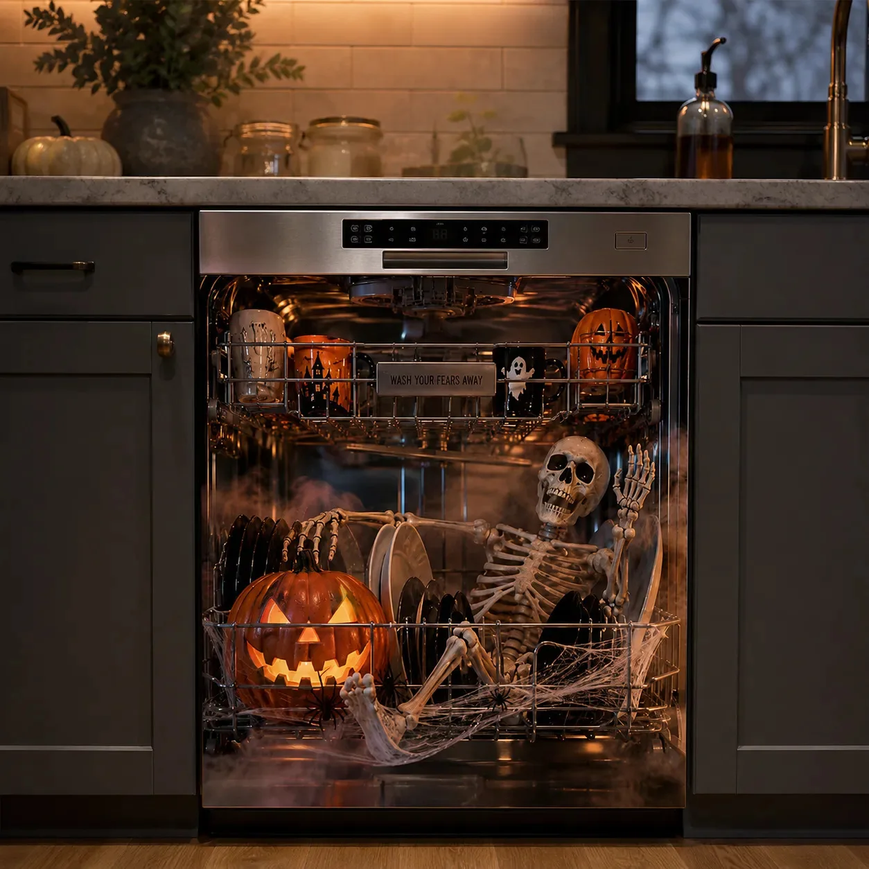 3D Effect Halloween Dishwasher Cover Magnetic Door Sticker Spooky Kitchen Makeover Decoration