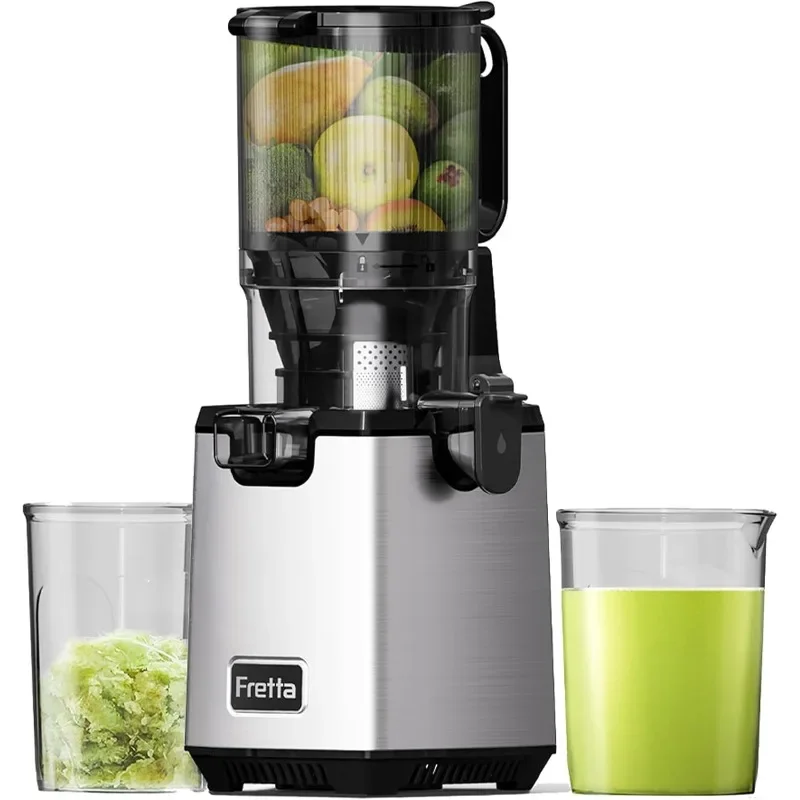 Cold Press Juicer Machines,Fretta 5.3Self Feeding Slow Masticating Juicers Fit Whole Fruits&Vegetable Easy Clean Juice Extractor