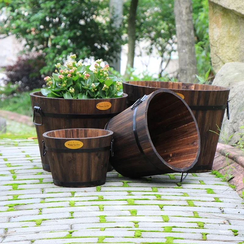 Anti-Corrosion Wooden Plant Pot, Creative Barrel for Balcony Decor, Durable Outdoor Flower Stand, Decorative Garden Planter