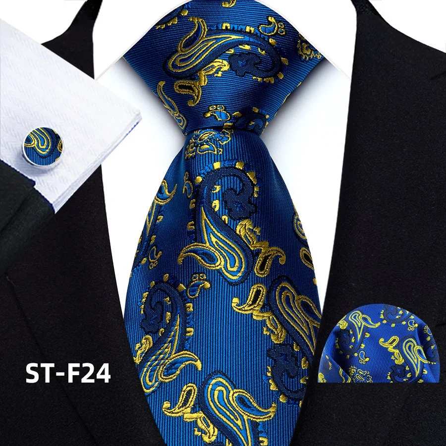 Florales Paisley-Krawattenset für Herren, Vintage-Krawatte, Taschentuch, Manschettenknöpfe, Set für Herren, klassische Anzugaccessoires, hochwertige Gravata – Detail 29