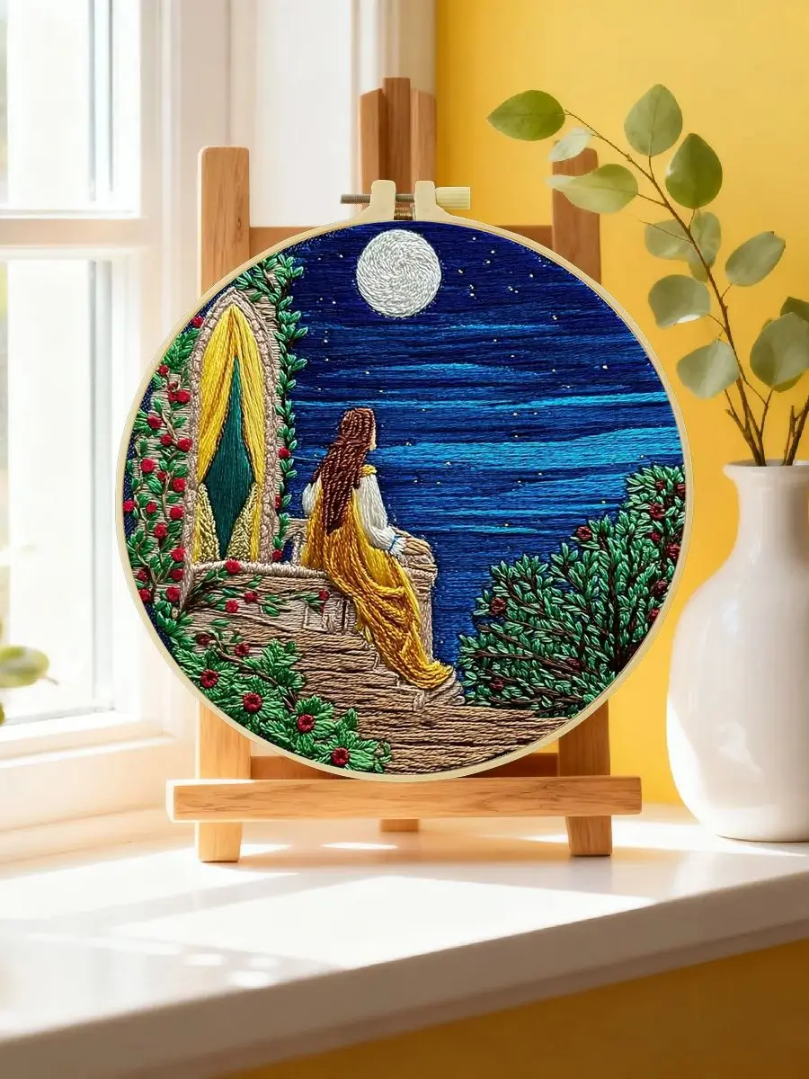 1 Stück 20X20CM/15X15CM 7,87/6,3 Zoll Schönes Landschafts-Stickerei-Starter-Kit DIY-Kit DIY-Stickerei-Set Handarbeiten – Detail 6