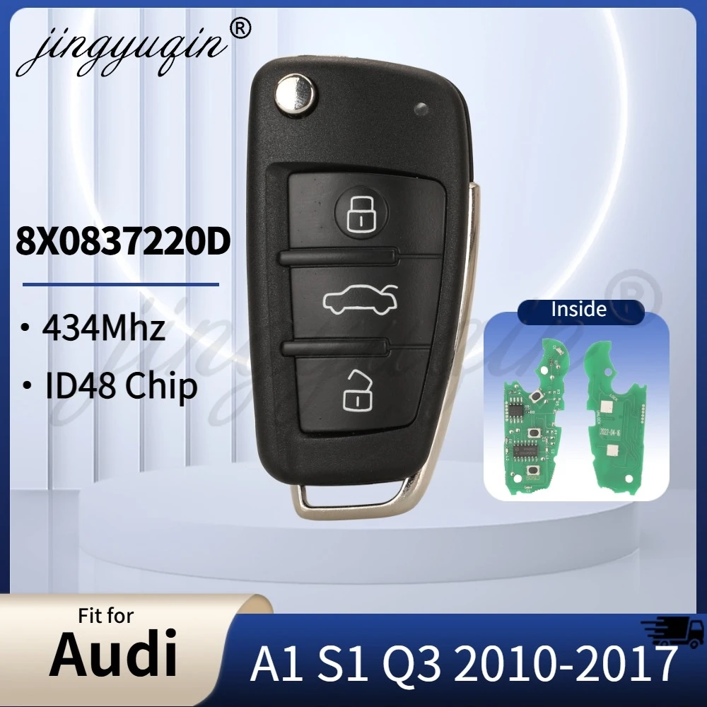 

Jingyuqin для Audi A1 S1 Q3 2010 2011 2012 2013 2014 2015 2016 2017 откидной дистанционный ключ от автомобиля 3 кнопки 8X0837220D 434 МГц ID48 HU66 Fob