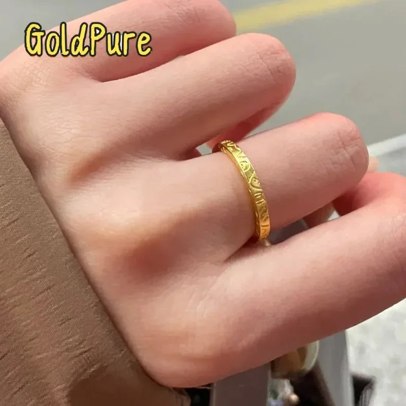 

Кольцо Goldpure 9999 из настоящего золота 24K с простым дизайном, модное, с благоприятными надписями, нишевое, легкое, роскошное, гладкое, круглое, для пар