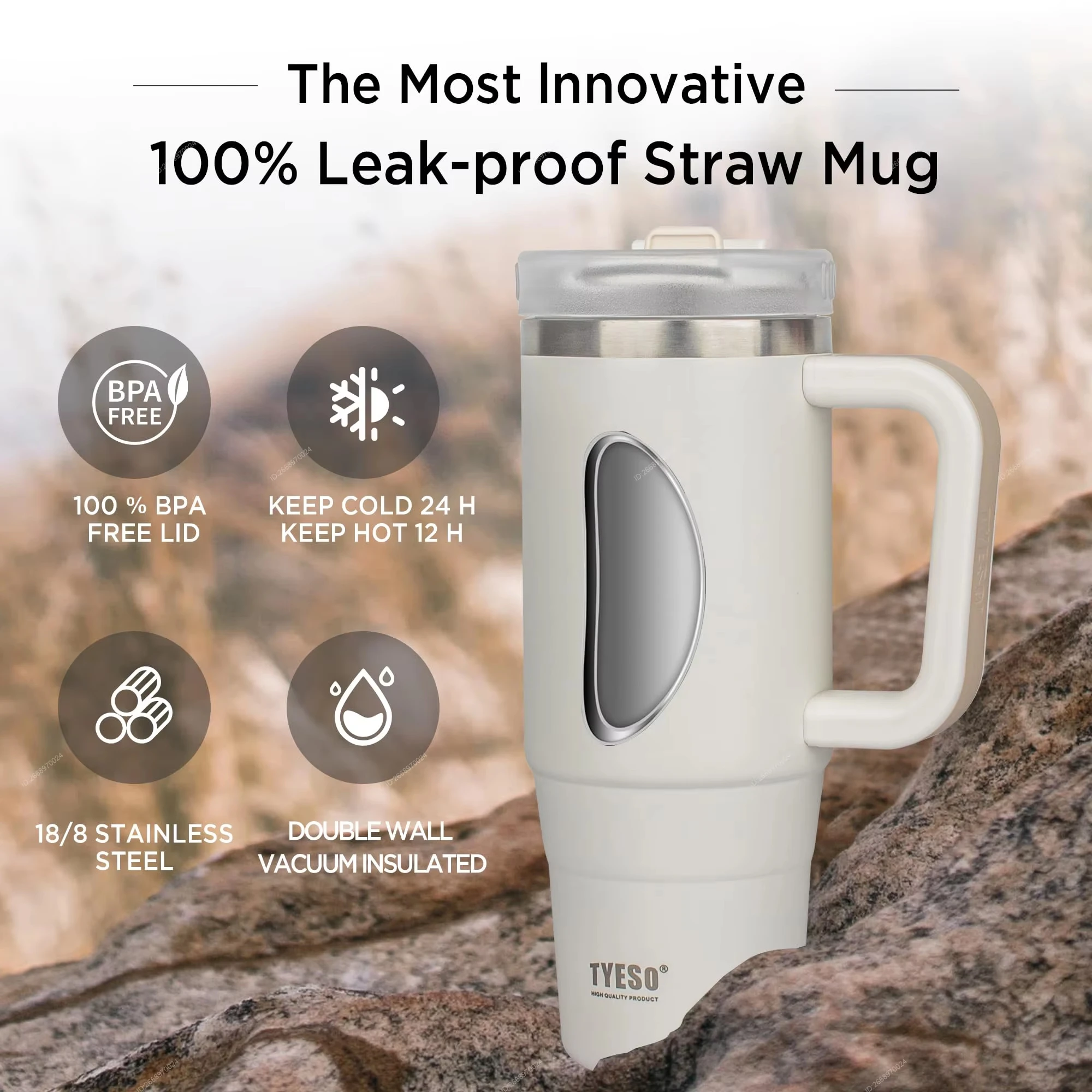 1200ml Tyeso Vacuum With Handle Bottle Stainless Steel Car Mug Straw Thermal Iced Travel Cup Tumbler Coffee Sticker Water Cup