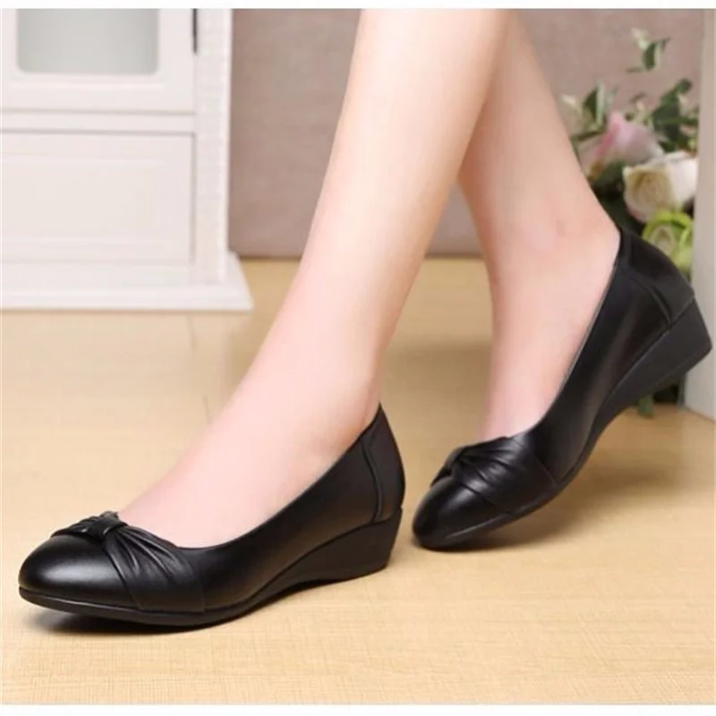 Comfortable Bow High Heels Shallow Mouth Pointed Toe Women\'s Sandals Rubber Slip-On Banquet Summer Fashion Wedge Solid Color