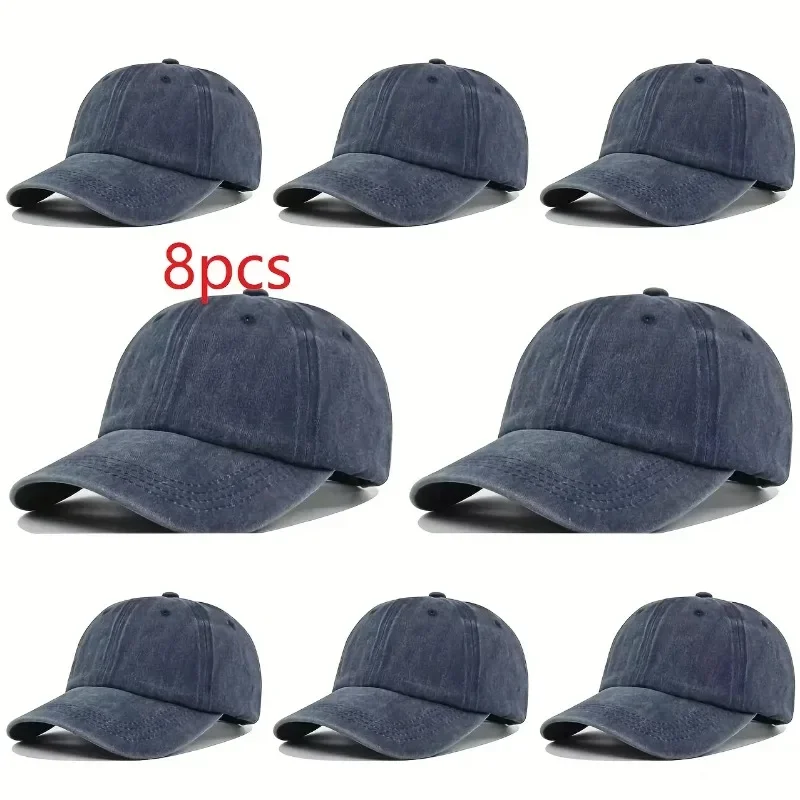 8/12/24pcs Vintage Washed Baseball Cap - Lightweight Polyester, Solid Color, Adjustable, Multicolor Outdoor Sun Hat