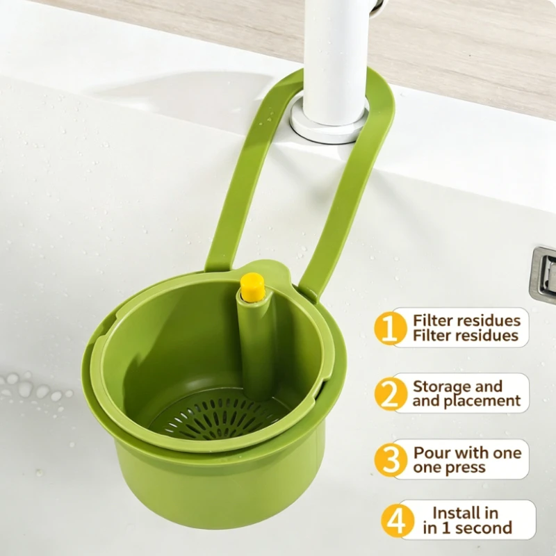 

2-in-1 Heavy-Duty Hanging Sink Basket with Adjustable Hanging - Detachable Filter, Space-Saving Drain Basket,Food Waste Drainage