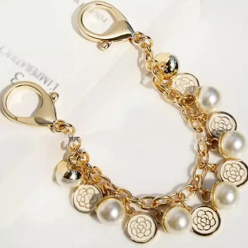 핸드 손목 스트랩 휴대폰 랜야드 금속 키체인 가방, 매력 장식 가방, 확장 진주 펜던트, 소녀 랍스터 걸쇠