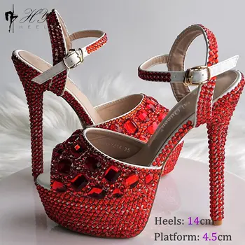 時尚鑽石婚鞋 女士 14公分高跟露趾高跟防水厚底派對鞋 8 最佳銷售 鑽石高跟鞋 - №3