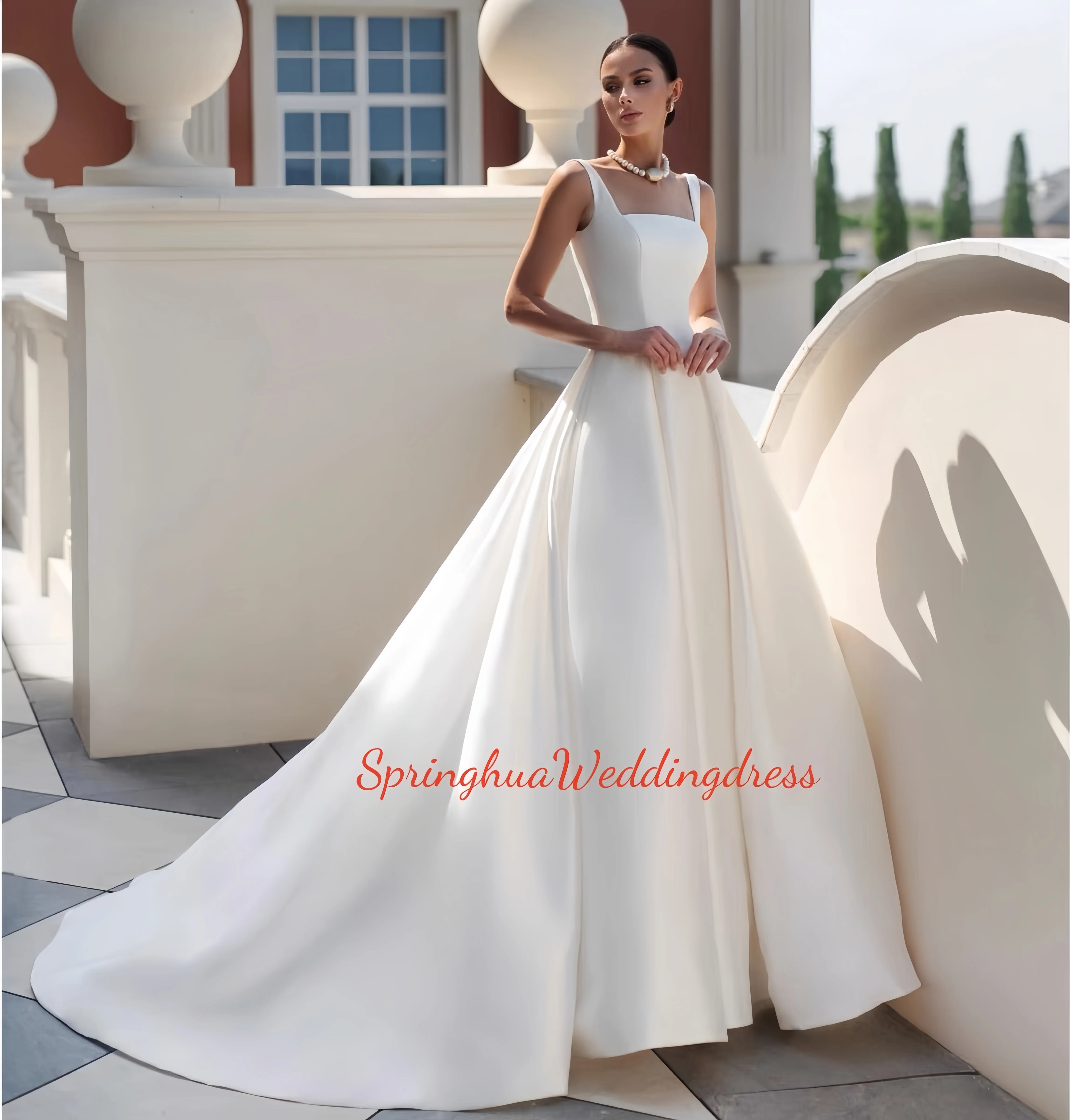 

Custom-made magnificent wedding dress, satin pocket bridal gown, long gown, foyer De Novia